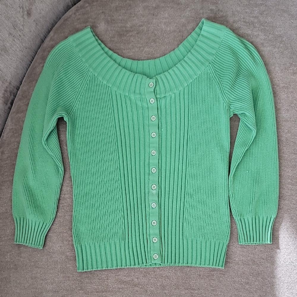 Green Ribbed Pinup Style Cartigan Sweater